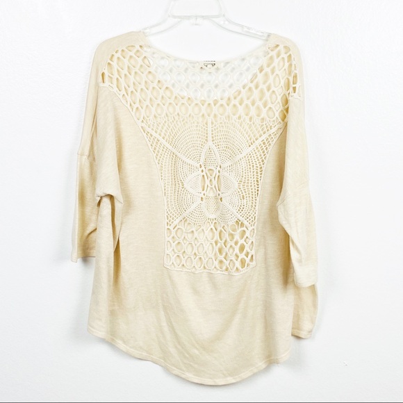 Umgee Tops - UMGEE Cream Back Crochet High Low 3/4 Sleeves Top XL Boho Festival Concert